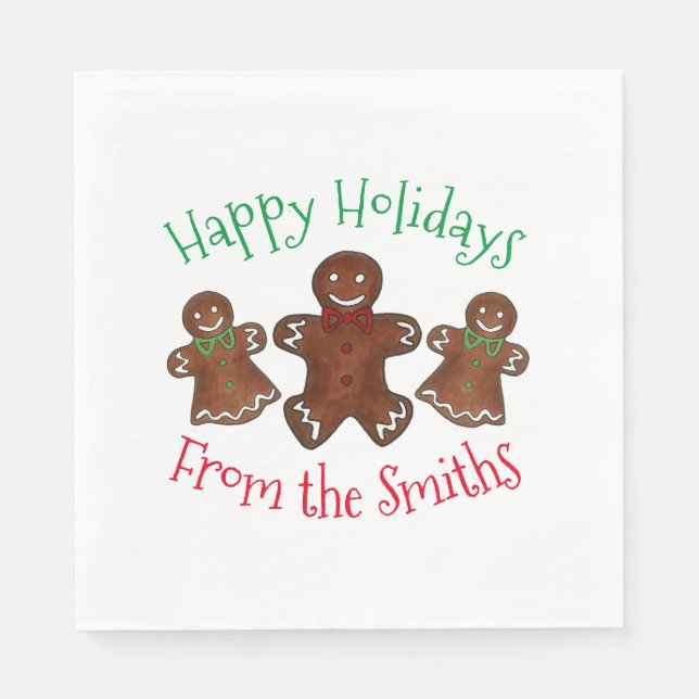 Happy Holidays Gingerbread Man Christmas Cookies Napkins (Front)