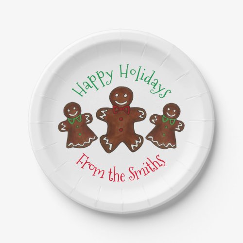 Happy Holidays Gingerbread Man Christmas Cookies Paper Plates