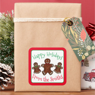 Happy Holidays Gingerbread Man Christmas Cookies Square Sticker