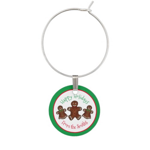 Happy Holidays Gingerbread Man Christmas Cookies Wine Charm