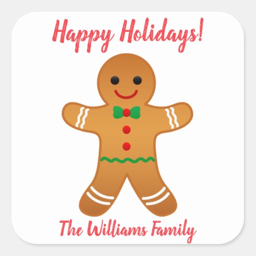 Happy Holidays  Gingerbread Man Christmas Square Sticker