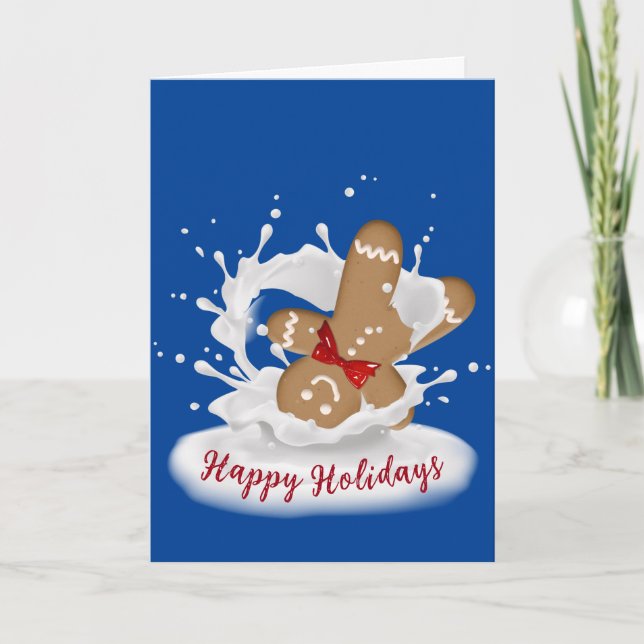 Happy Holidays Gingerbread Man in Milk  Card (Front)