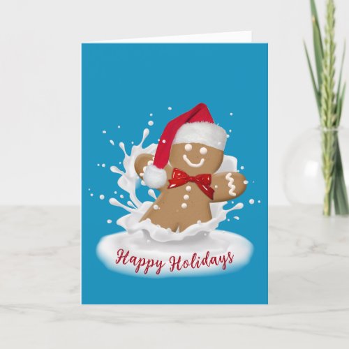 Happy Holidays Gingerbread Man in Milk Card