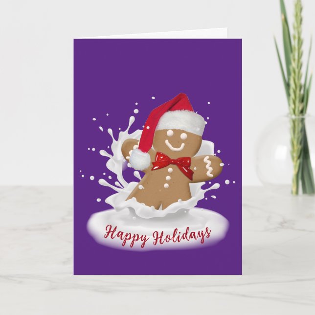 Happy Holidays Gingerbread Man in Milk Card (Front)