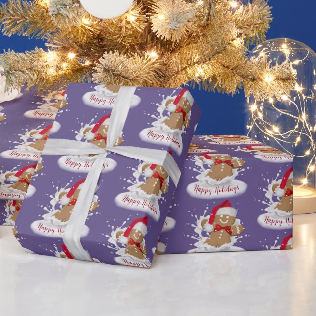 Happy Holidays Gingerbread Man in Milk Wrapping Paper (Holidays)