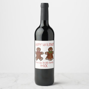 Happy Holidays Gingerbread Man Lady Christmas Gift Wine Label