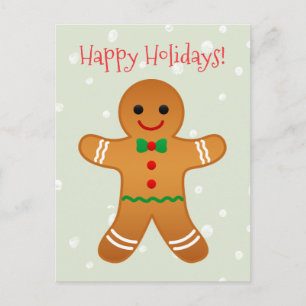 Happy Holidays Gingerbread Man Sage Green Postcard
