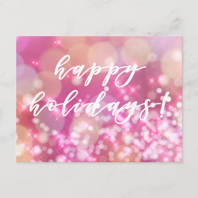 Happy Holidays ! Glamorous Pink Sparkles Christmas Holiday Postcard (Front)