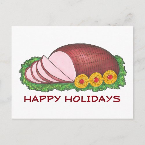 Happy Holidays Glazed Ham Dinner Food Illustration Holiday Postcard