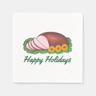 Happy Holidays Glazed Holiday Ham Christmas Napkin