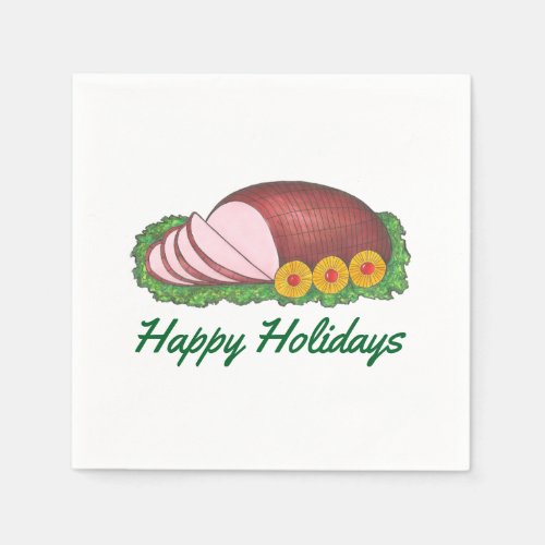 Happy Holidays Glazed Holiday Ham Christmas Napkin