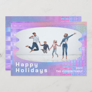 Happy Holidays Glitch Pink Trendy Photo Christmas Holiday Card