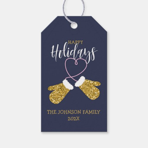 Happy Holidays Glitter Mittens Gift Tags