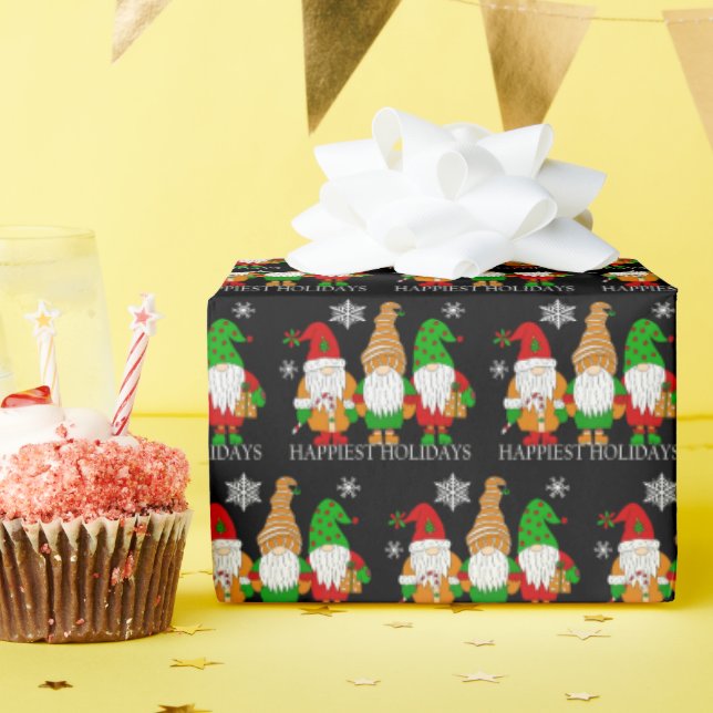 Happy Holidays Gnomes and Snowflakes Christmas Wrapping Paper (Birthday Party)