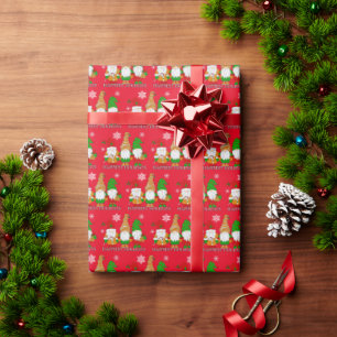Happy Holidays Gnomes and Snowflakes Christmas Wrapping Paper