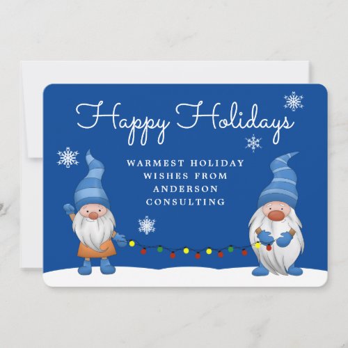Happy Holidays Gnomes Business Blue Holiday Card 