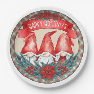Happy Holidays Gnomes Paper Plates