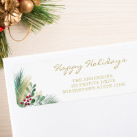 Happy Holidays Gold Berries Return Address