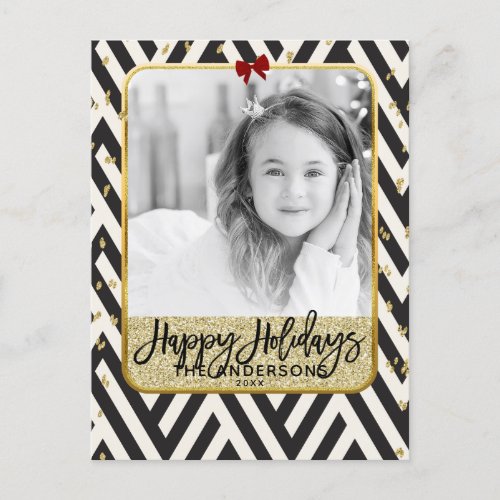 Happy Holidays Gold Black  White Modern Photo Holiday Postcard