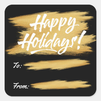 Happy Holidays Gold Brush Stroke Gift Label
