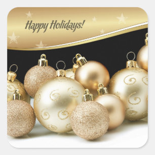 Happy Holidays. Gold Christmas Balls Square Sticker