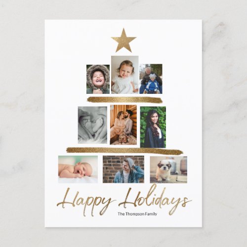 Happy Holidays Gold Christmas Tree Photo Collage Holiday Postcard