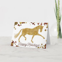 Happy Holidays Gold Dressage Horse Greeting Card