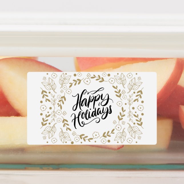 Happy Holidays Gold Floral with Branches & Blooms Labels (Affixed)