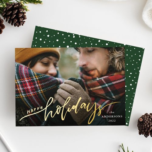 Happy Holidays Gold Foil Script Holiday Photo Card