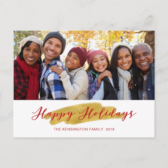 Happy Holidays Gold Foil Swash Holiday Photo (Front)