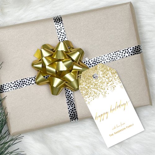 Happy Holidays gold glitter gift tags