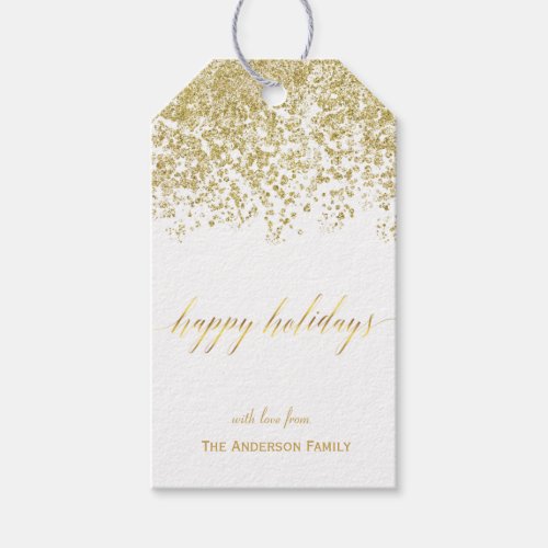 Happy Holidays gold glitter gift tags