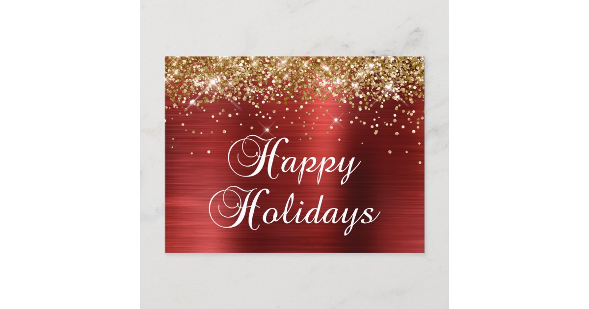 'happy halloween witch' prints Happy Holidays Gold Glitter Red Foil Holiday Postcard | Zazzle.com