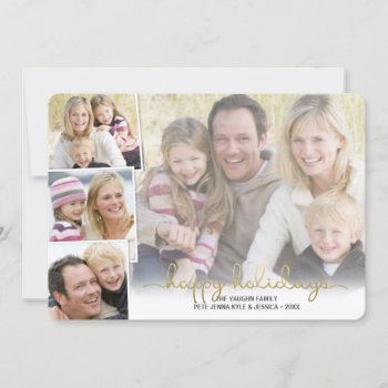 Happy Holidays Gold Hand Lettered Photo Collage Holiday Card by HolidayInk at Zazzle