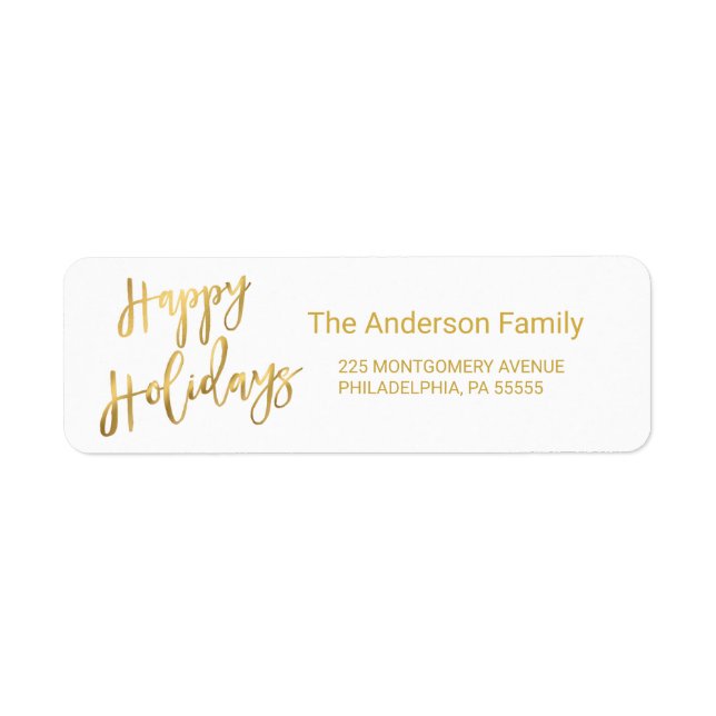 Happy Holidays Gold Hand-Lettered Typography Label (Front)