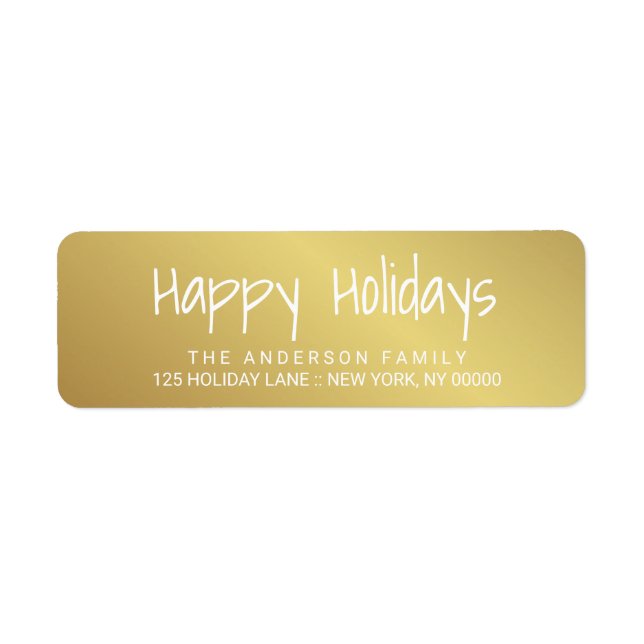 Happy Holidays Gold Hand-Printed Lettering Label (Front)