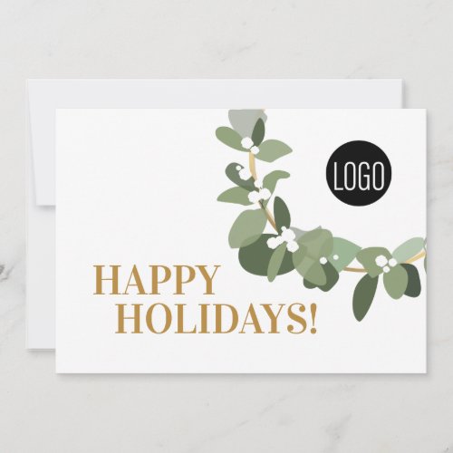 Happy Holidays Gold hue Modern Wreath Your Logo  Holiday Card