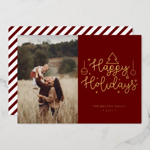 Happy Holidays Gold Lettering Christmas Photo Foil Foil Holiday Card