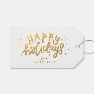 Happy Holidays Gold Lettering Foil Christmas Gift Tags