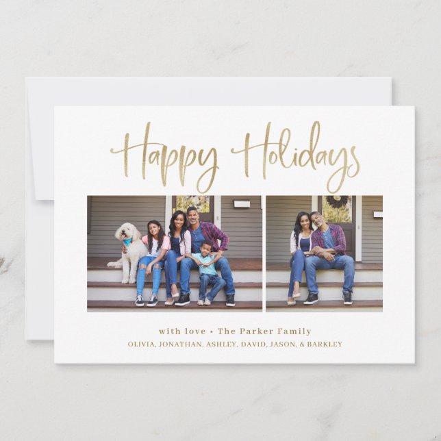 Happy Holidays | Gold Modern Multi Photo Holiday Card (Front)