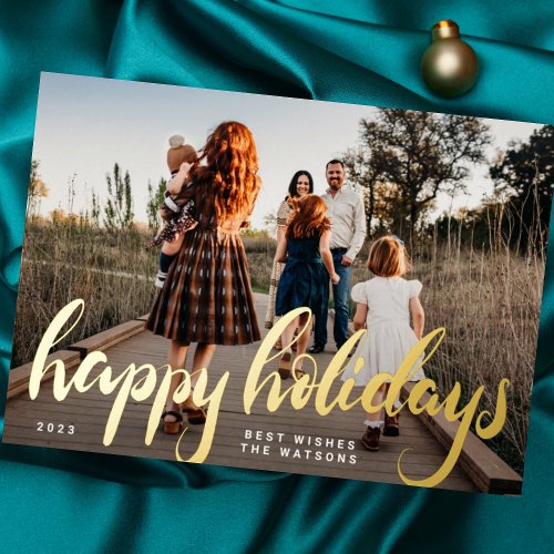 Happy Holidays Gold Pressed Lettering Photo Foil Holiday Card