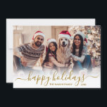 Happy Holidays Gold Script 2 Photo Christmas Holiday Card<br><div class="desc">Modern Cute Minimalist Happy Holidays Gold Script 2 Photo Christmas Holiday Card. This festive, simple minimalist, whimsical two photo holiday greeting card template features „Happy Holidays” greeting text which is written in a hand lettered swirly swash-tail font gold calligraphy script photo overlay. On the back side with your greeting message...</div>