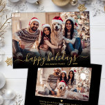 Happy Holidays Gold Script 2 Photo Christmas Holiday Card<br><div class="desc">Modern Cute Minimalist Gold Happy Holidays Script 2 Photo Christmas Holiday Card. This festive, simple minimalist, whimsical two photo holiday greeting card template features „Happy Holidays” greeting text which is written in a hand lettered swirly swash-tail font gold calligraphy script photo overlay. On the back side with your greeting message...</div>