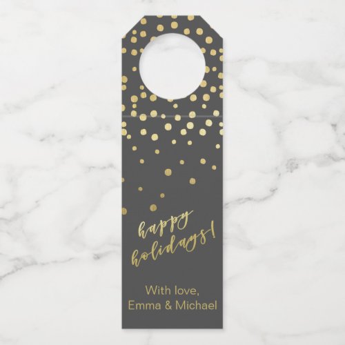 Happy Holidays _ Gold Script  Confetti Bottle Hanger Tag