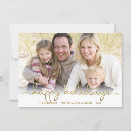 Happy Holidays Gold Script Lettering Photo Card