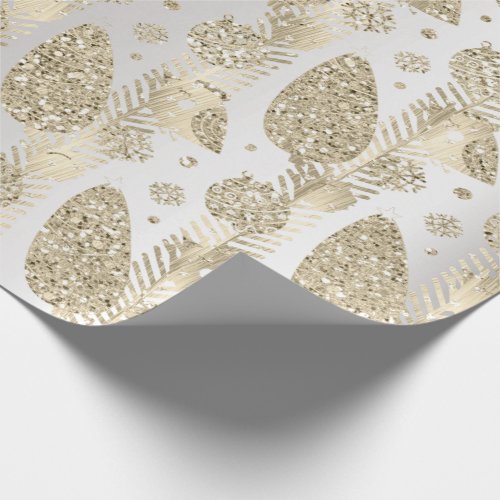 Happy Holidays Gold Silver Glitter Christmas Tree Wrapping Paper