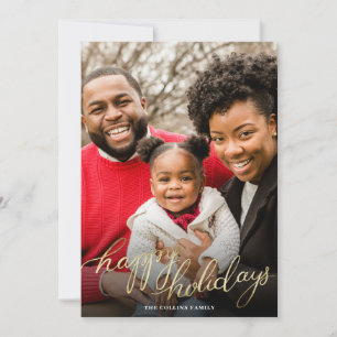 Happy Holidays Gold Simple Photo Holiday Card