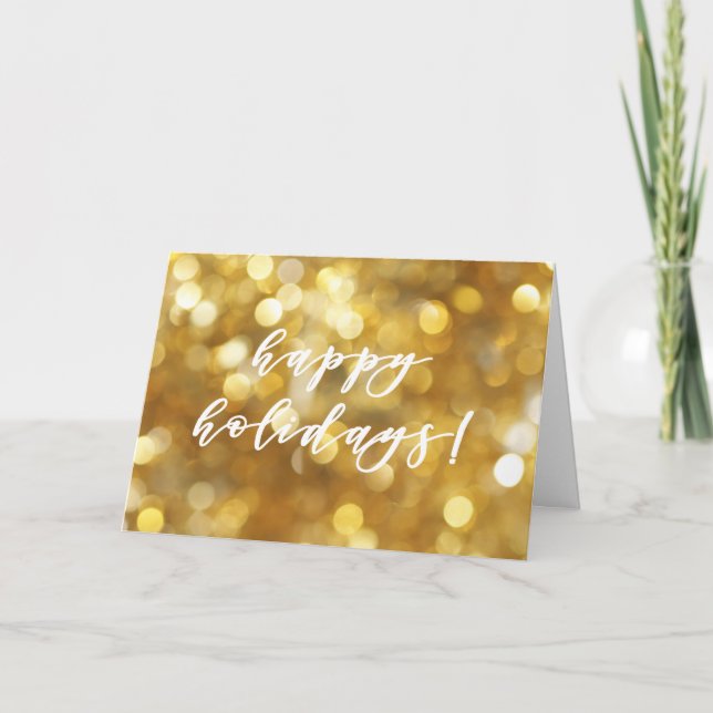 Happy Holidays Gold Sparkles Christmas Holiday Card (Front)