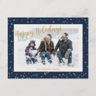 Happy Holidays Gold Stars Border Photo Holiday Postcard