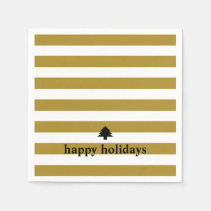 Happy Holidays Gold Stripes Christmas Napkins